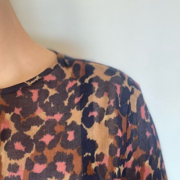Scotch & Soda Leopard Blouse Navy Taupe Pink Small Chic - Picture 3 of 13